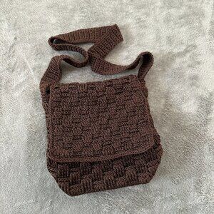 The Sak Brown Knit Crochet Flap Shoulder Bag Purse Handbag